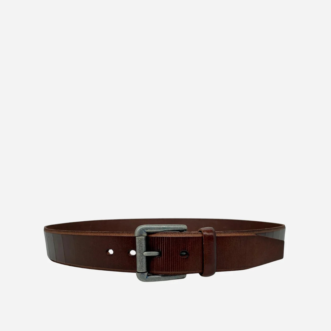 AARON - Mens Brown Genuine Leather Belt with Antique Silver Buckle - BeltNBags