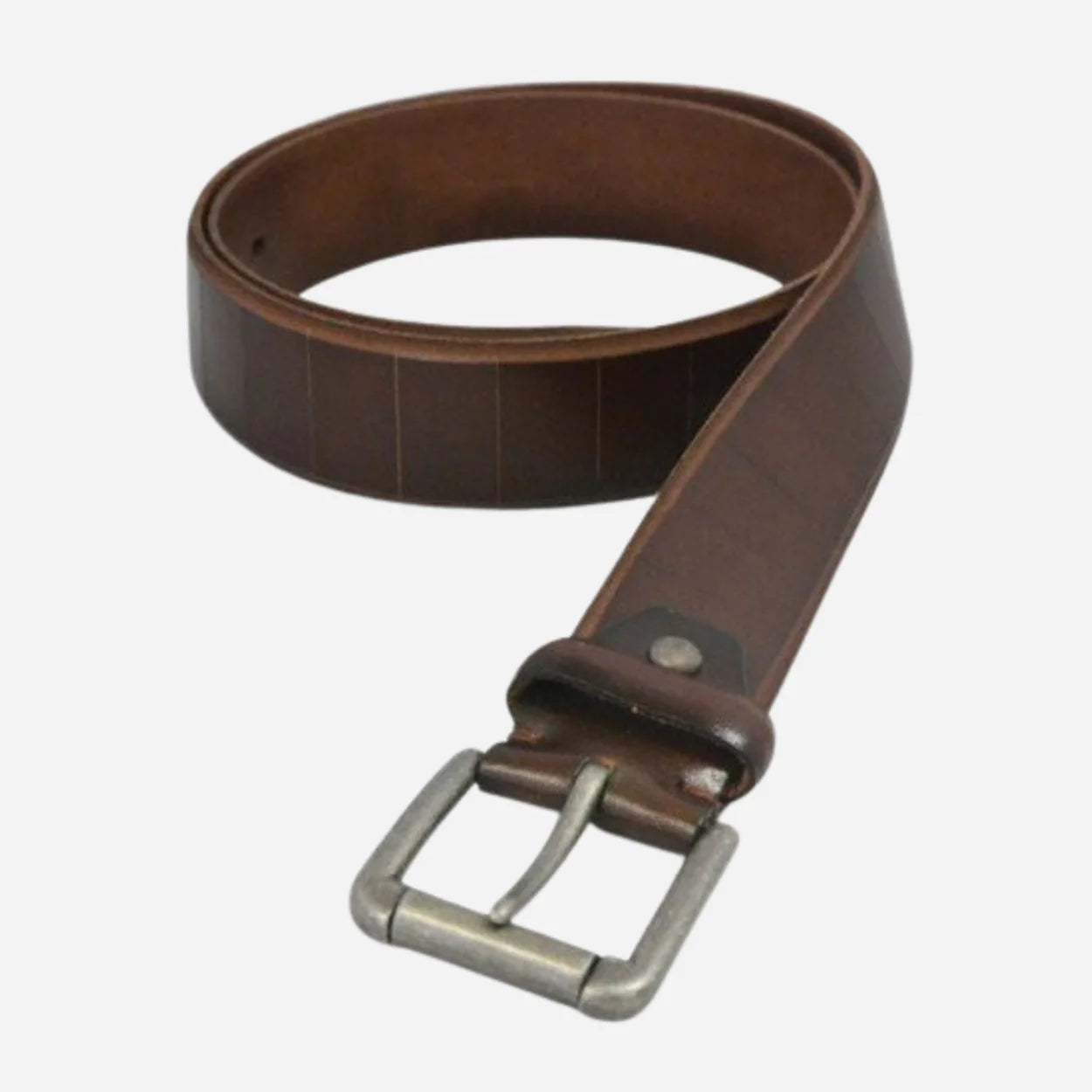 AARON - Mens Brown Genuine Leather Belt with Antique Silver Buckle - BeltNBags