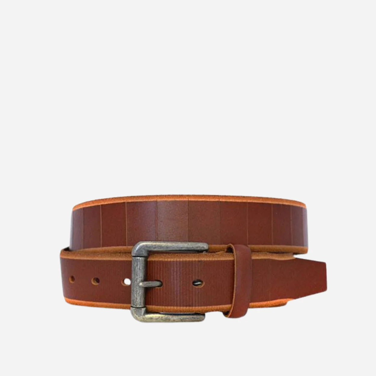 AARON - Mens Tan Genuine Leather Belt with Antique Silver Buckle