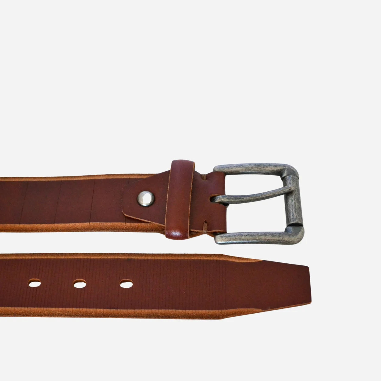 AARON - Mens Tan Genuine Leather Belt with Antique Silver Buckle - BeltNBags