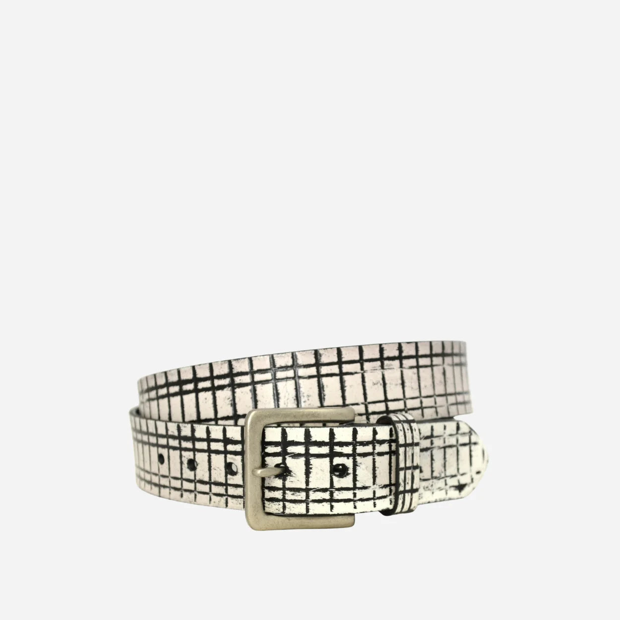 ANGUS - Mens Black and White Leather Belt - CLEARANCE - BeltNBags