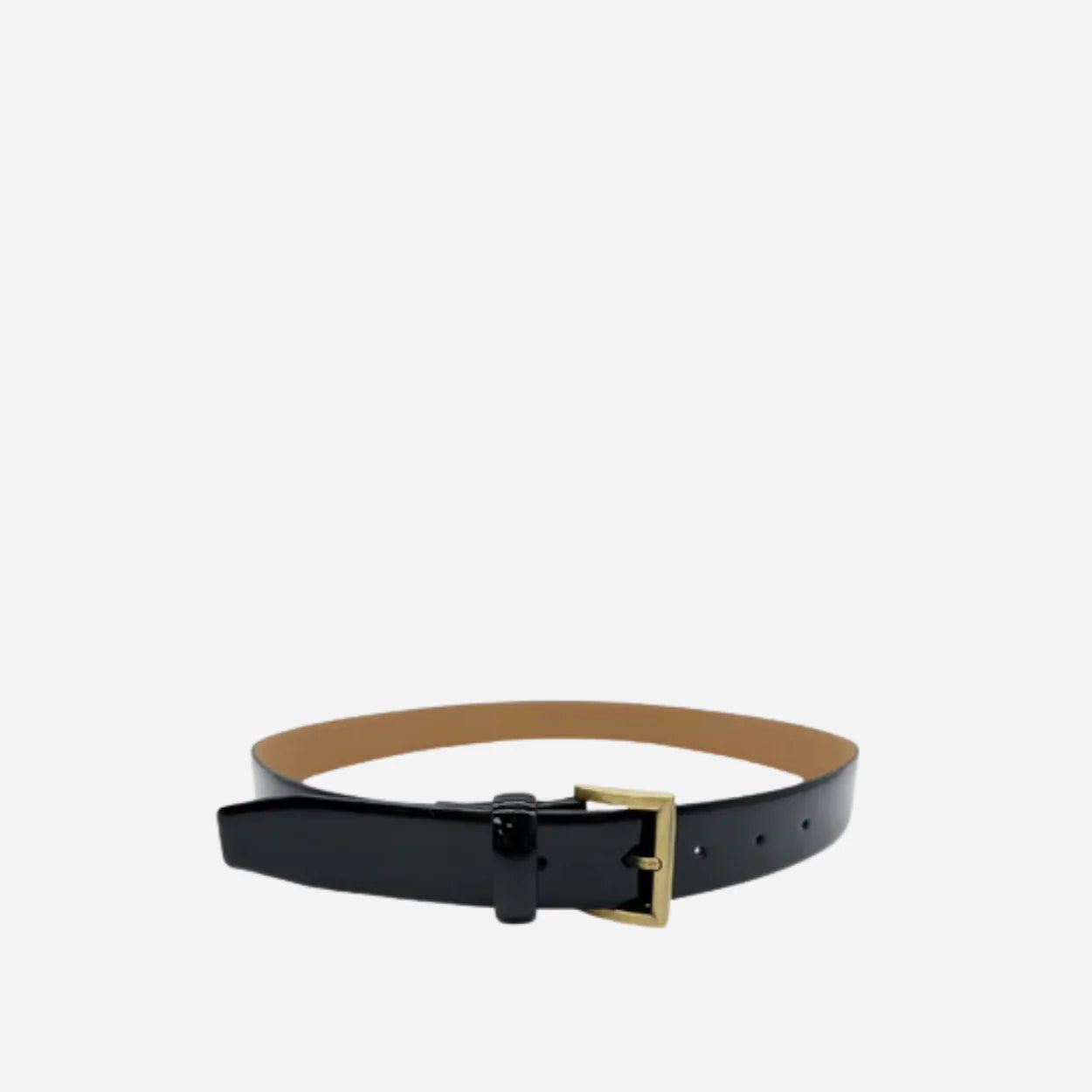 AURORA - Womens Black Genuine Leather Patent Belt with Brass Buckle