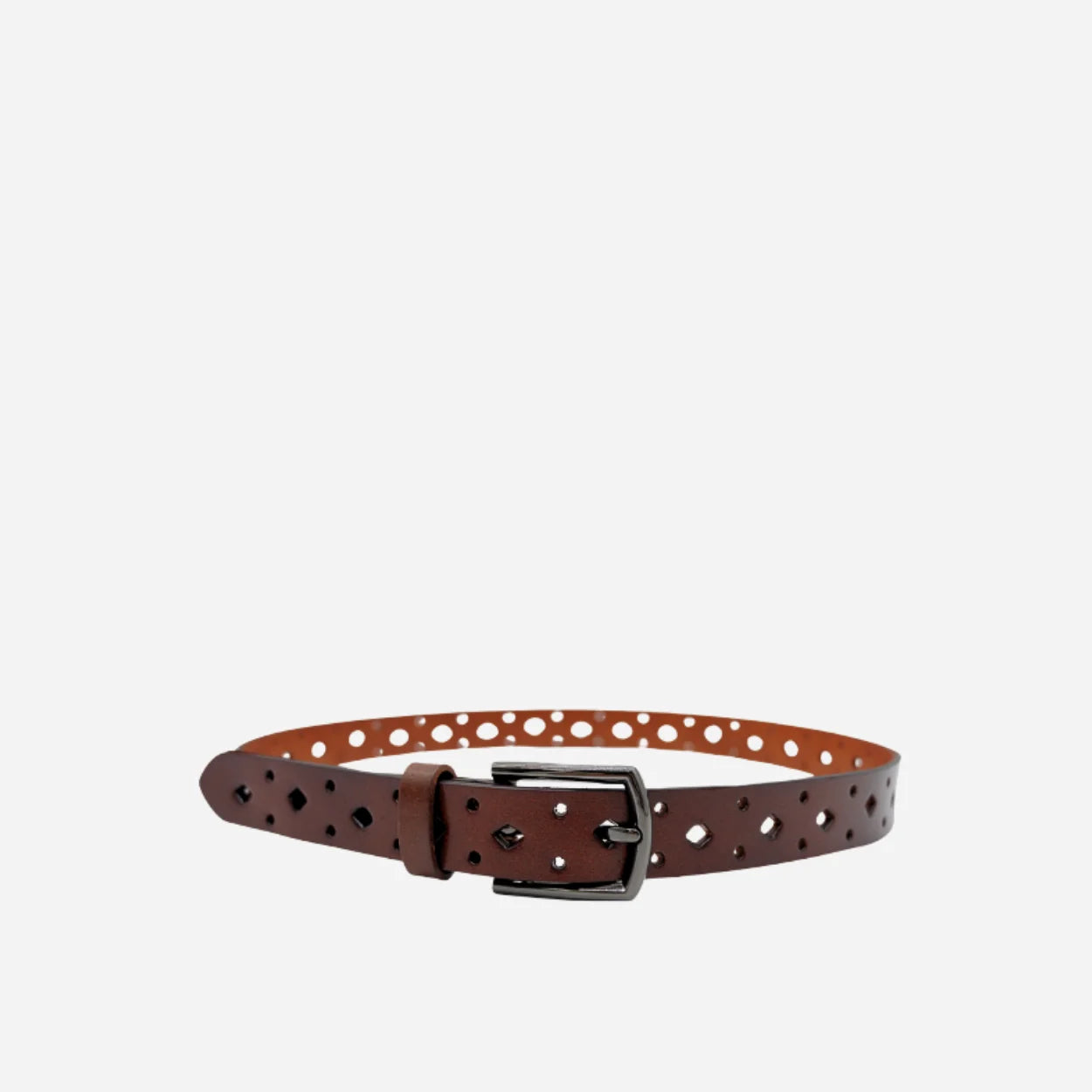 BARGARA - Women's Dark Brown Genuine Leather Belt with Gunmetal Buckle