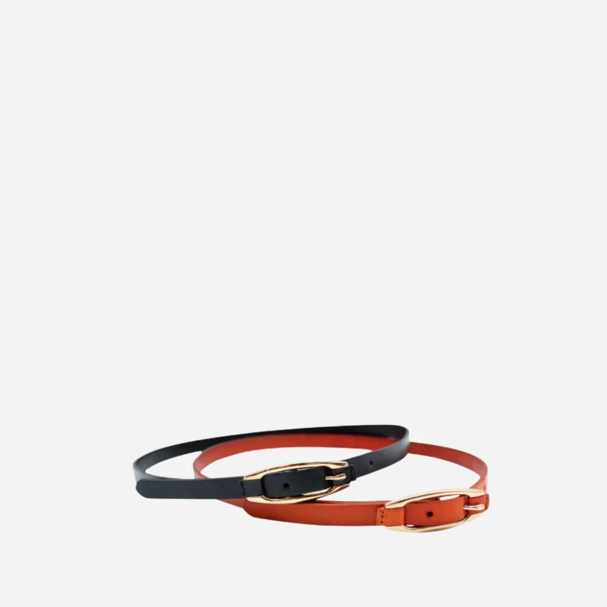 CADIA - Women's Tan Genuine Leather Skinny Belt with Oval Gold buckle