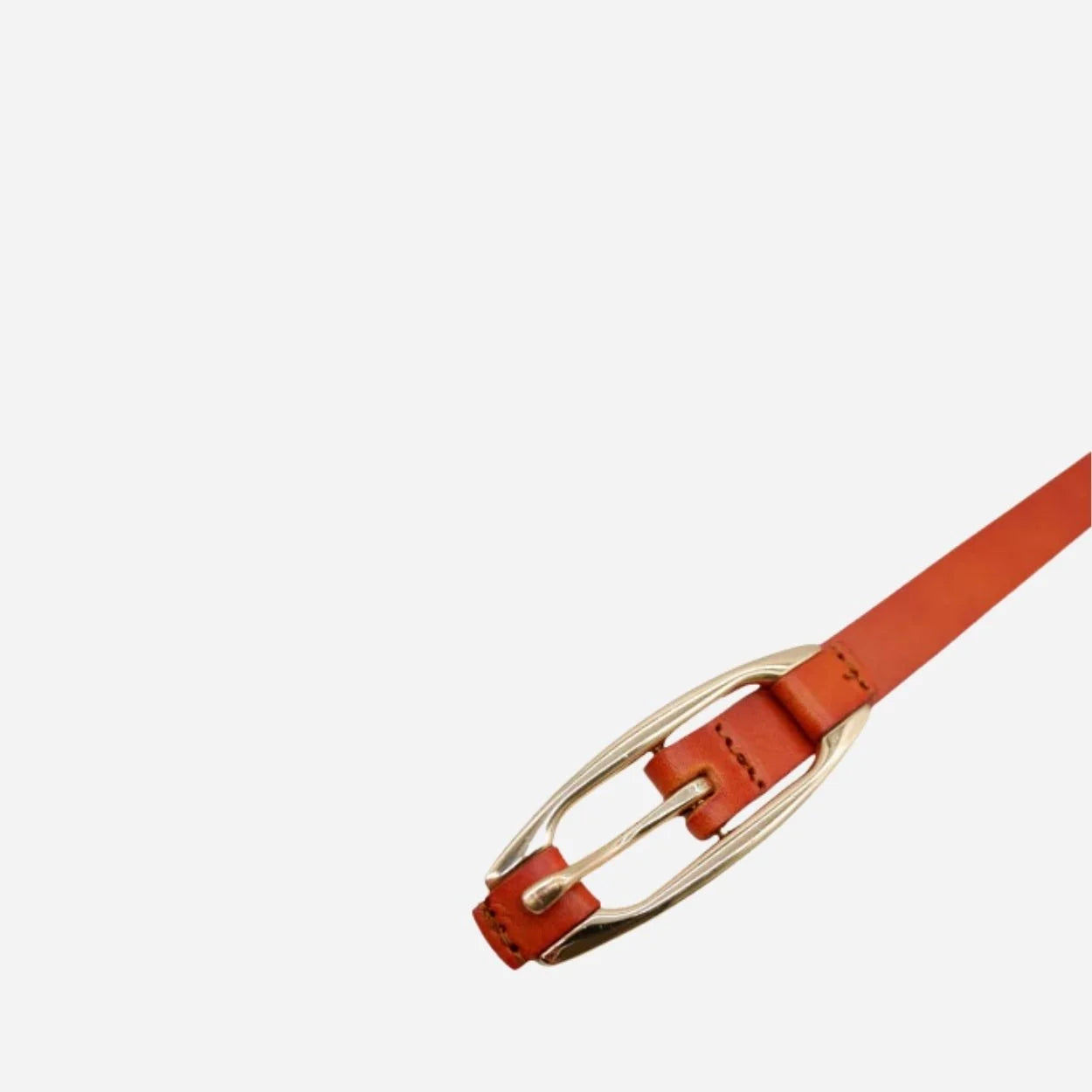 CADIA - Women's Tan Genuine Leather Skinny Belt with Oval Gold buckle