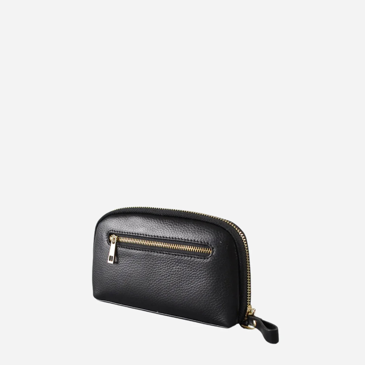 Burgundy and Black leather wallet with a zipper on a white background