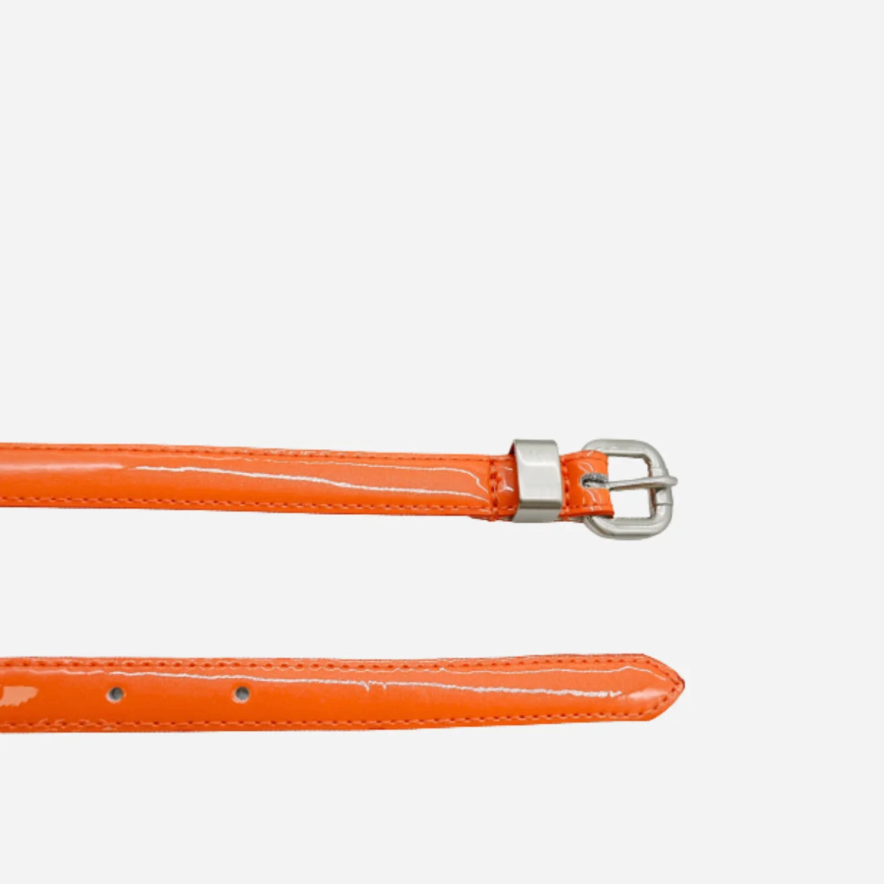 CARRIE - Orange Patent Skinny Leather Belt with Silver Buckle