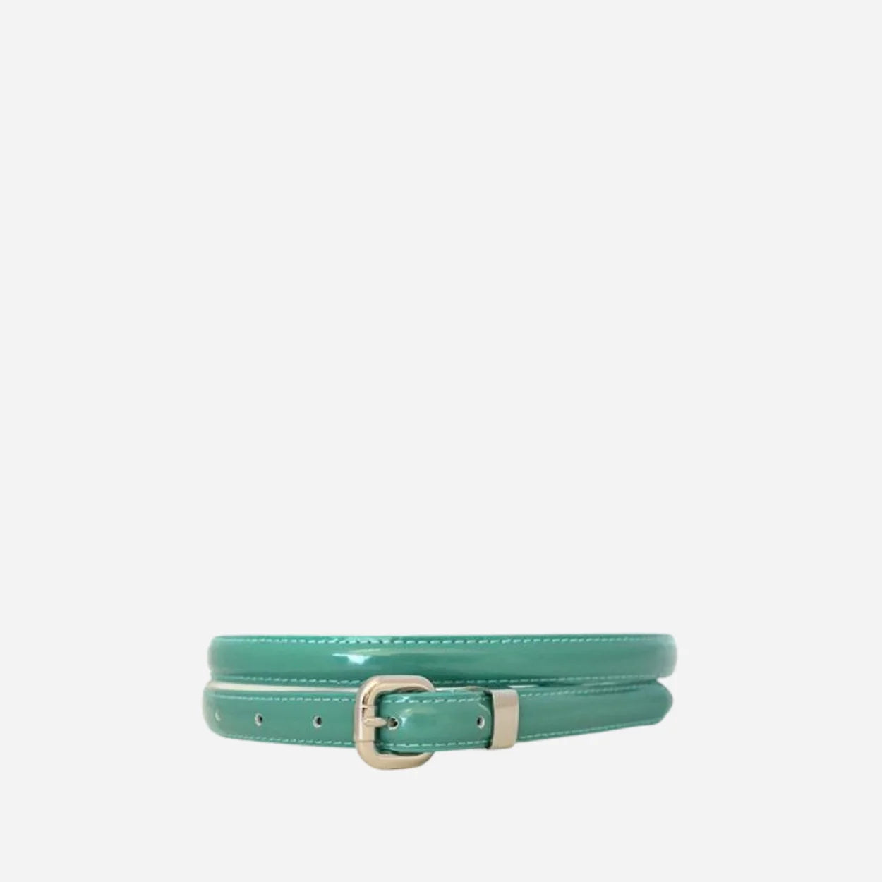 CARRIE - Womens Forest Green Patent Skinny Leather Belt with Silver Buckle