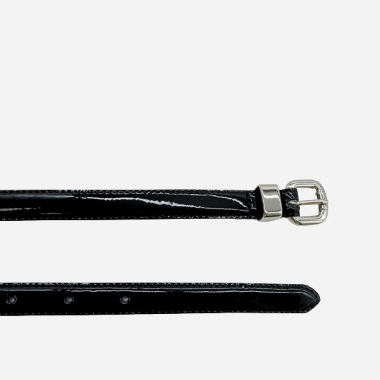 CARRIE - Womens Black Patent Skinny Leather Belt with Silver Buckle - BeltNBags