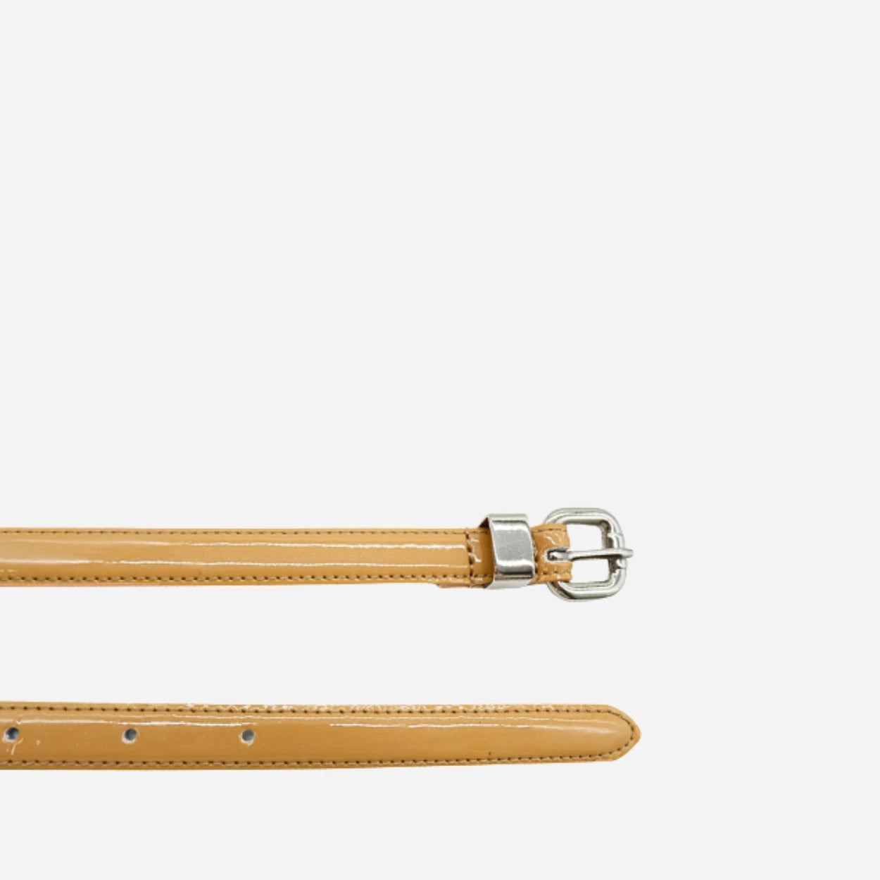 CARRIE - Womens Dark Beige Patent Leather Skinny Belt