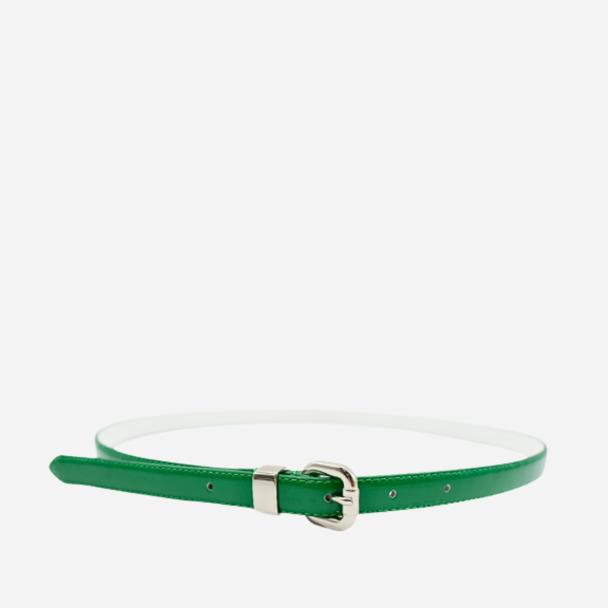 CARRIE - Womens Emerald Green Patent Skinny Leather Belt with Silver Buckle