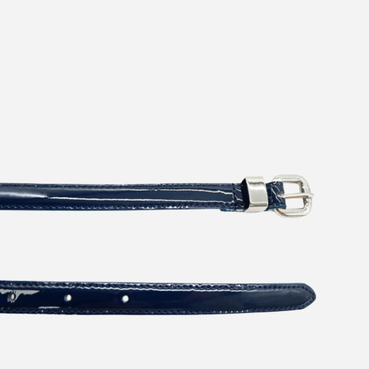 CARRIE -  Womens Navy Patent Skinny Leather Belt with Silver Buckle - BeltNBags