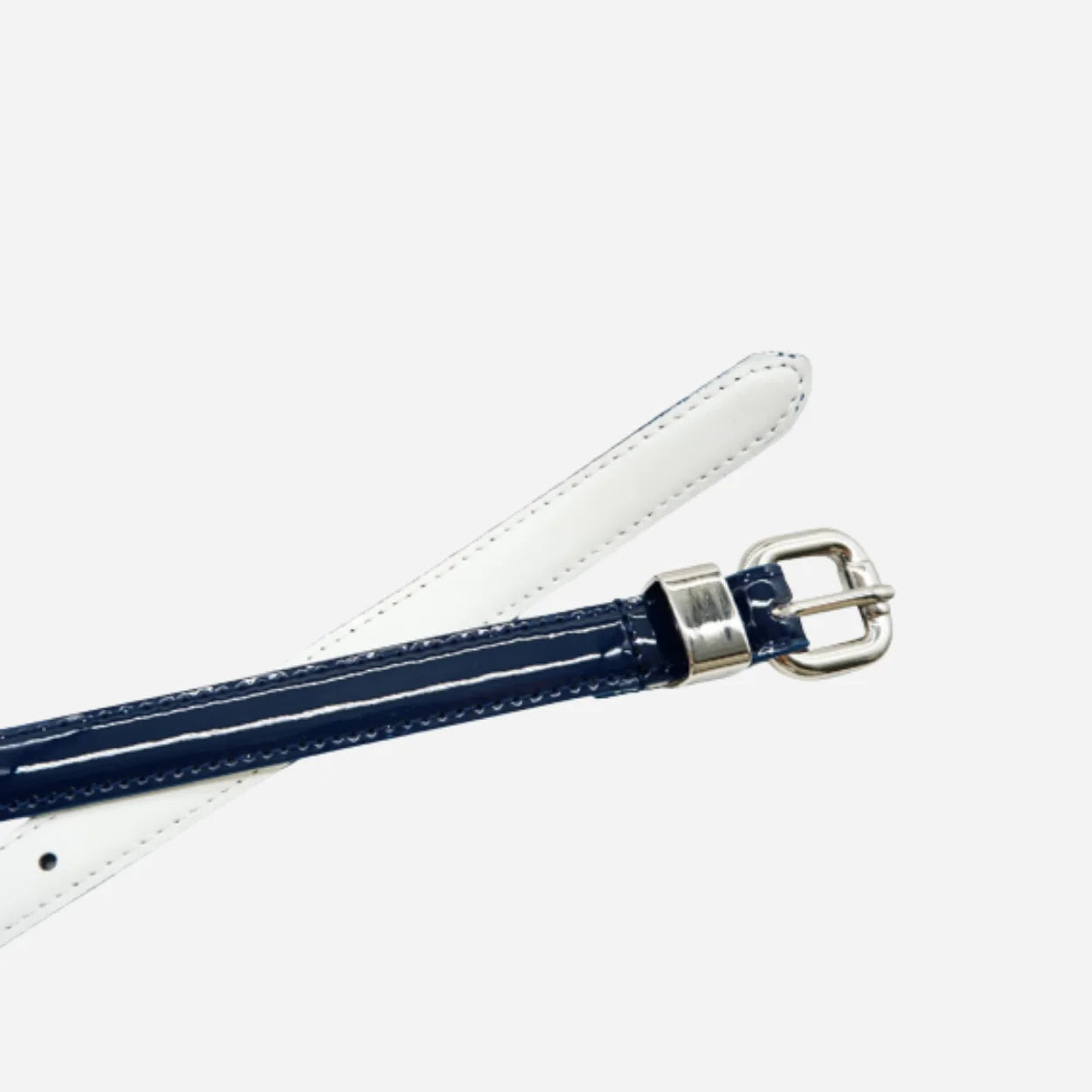 CARRIE -  Womens Navy Patent Skinny Leather Belt with Silver Buckle - BeltNBags