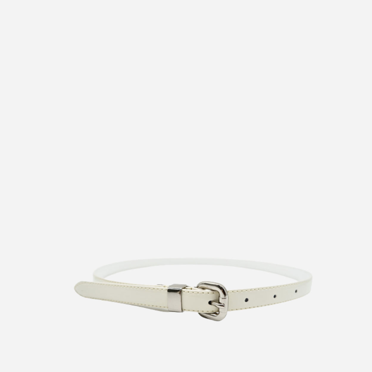 CARRIE - Womens Off-White Patent Skinny Leather Belt with Silver Buckle