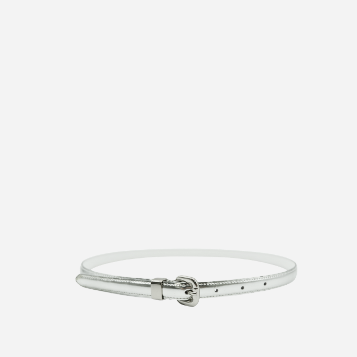 CARRIE - Womens Silver Patent Skinny Leather Belt with Silver Buckle