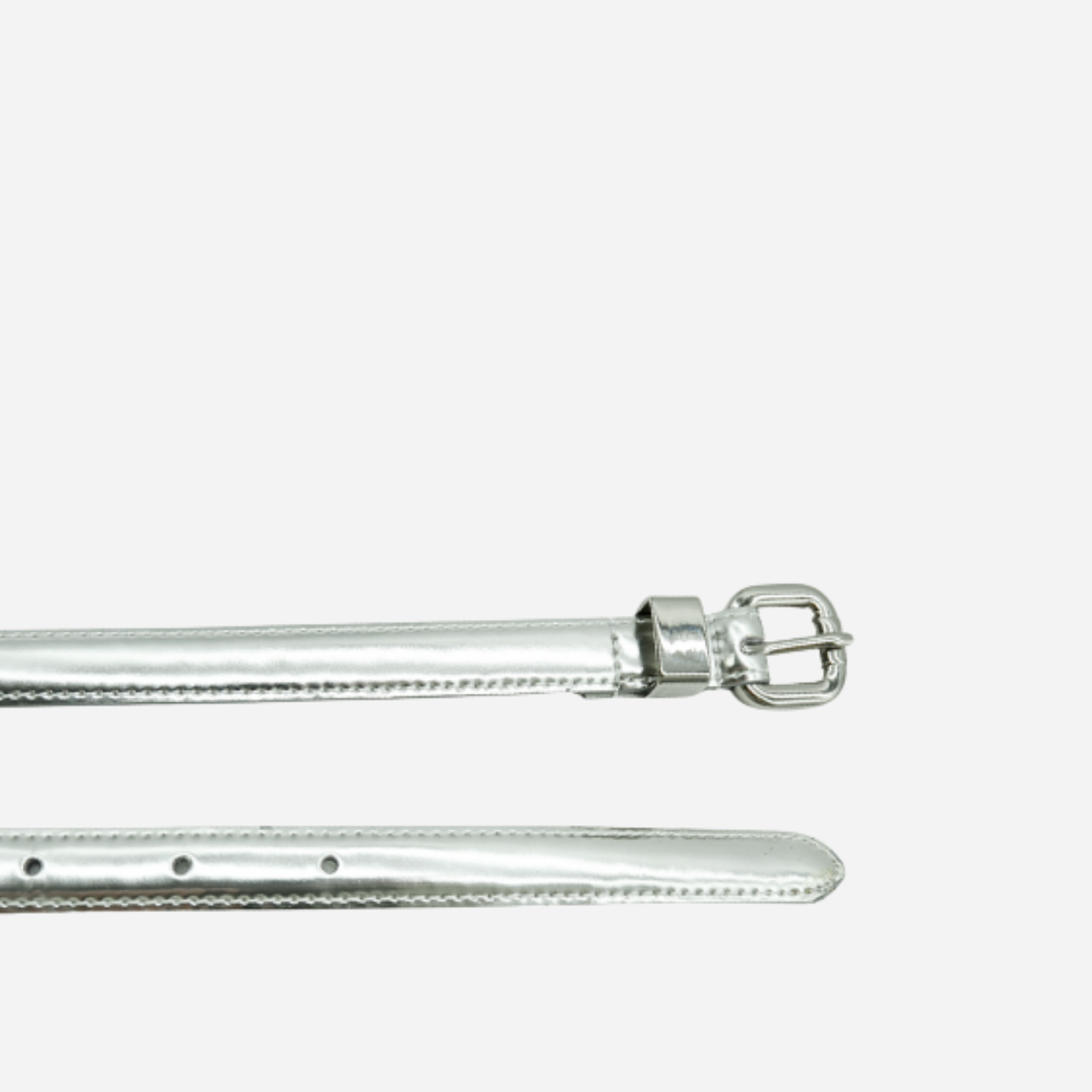 CARRIE -  Womens Silver Patent Skinny Leather Belt with Silver Buckle - BeltNBags