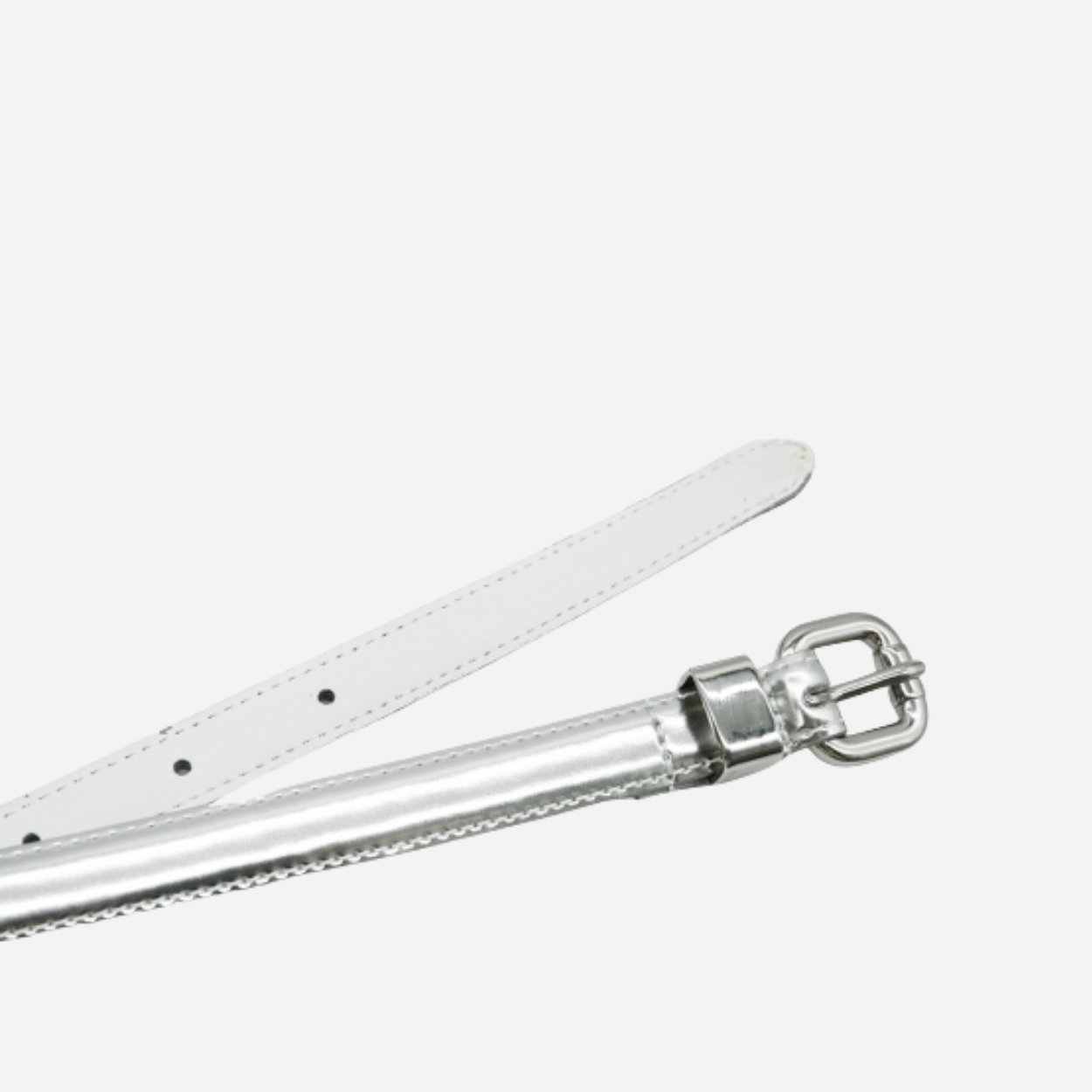 CARRIE -  Womens Silver Patent Skinny Leather Belt with Silver Buckle - BeltNBags