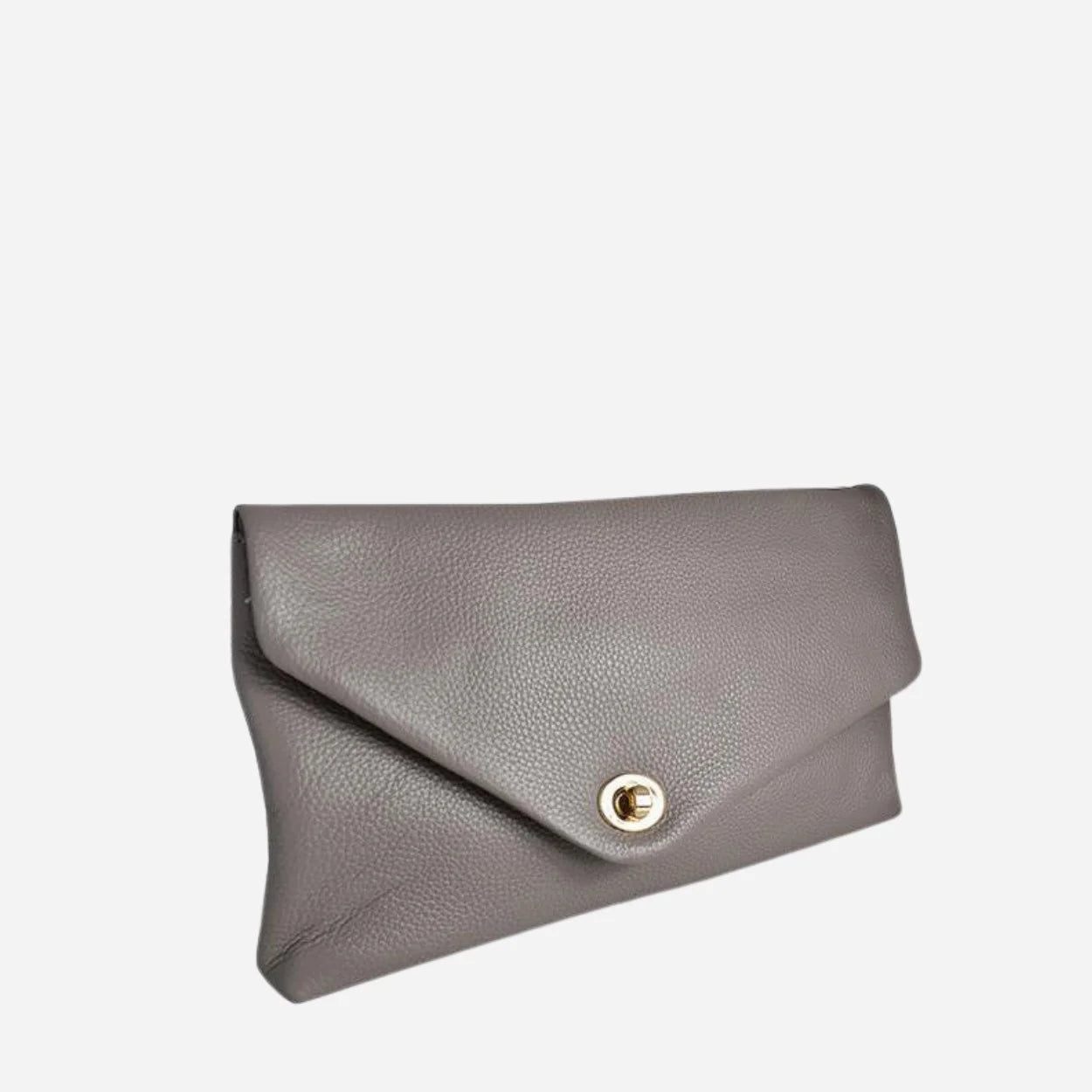 CENTENNIAL PARK - Womens Grey Pebbled Leather Clutch Bag - BeltNBags