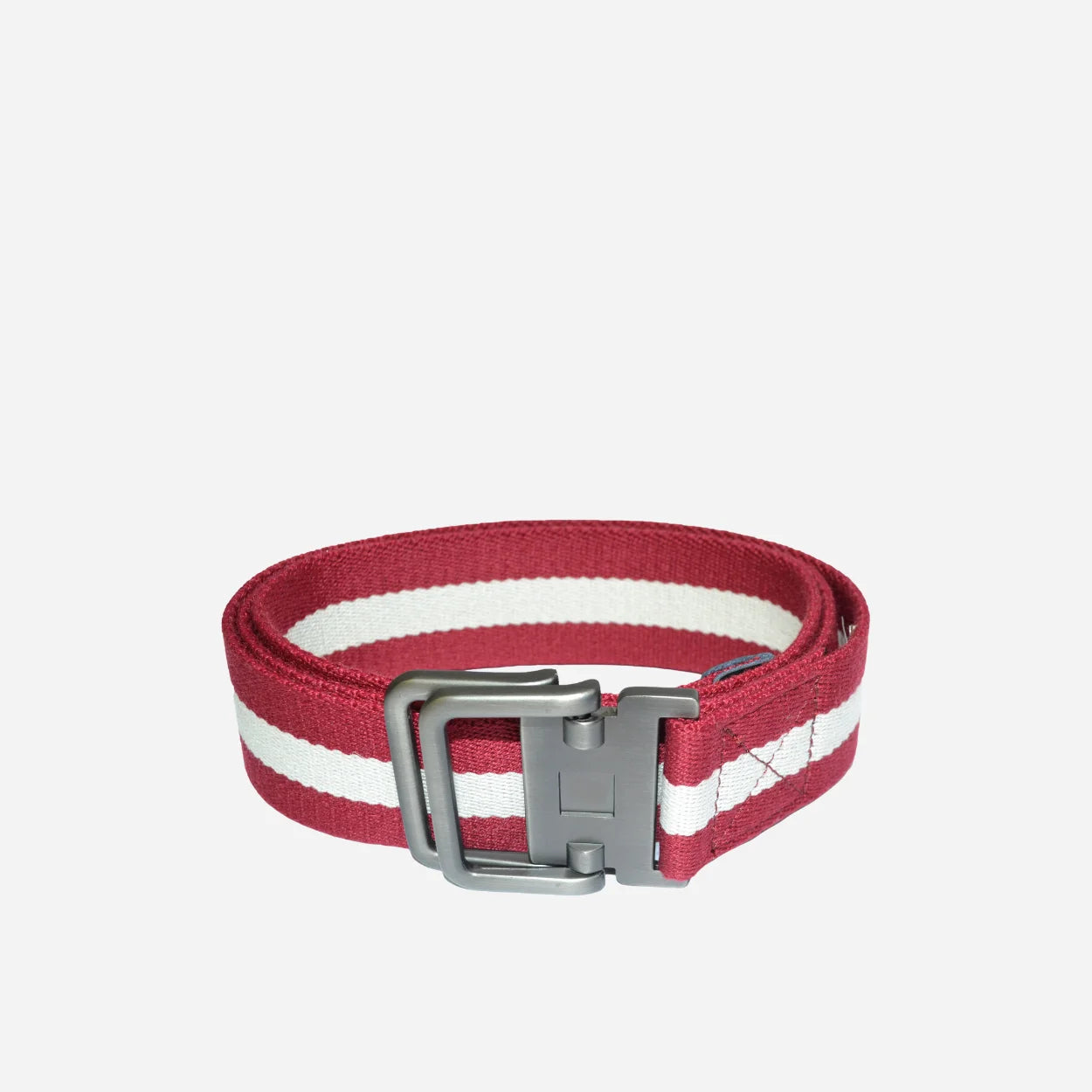 ZEUS - Mens Red and White Cotton Canvas Webbing Belt with Slide Through Buckle