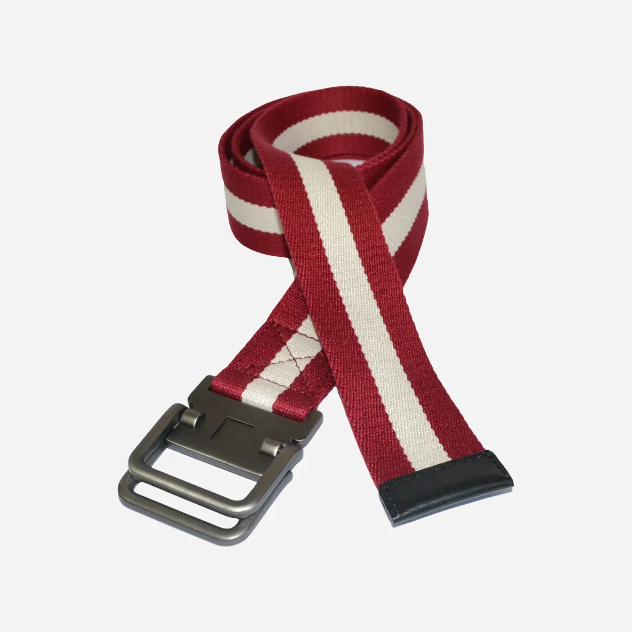 ZEUS - Mens Red and White Cotton Canvas Webbing Belt with Slide Through Buckle