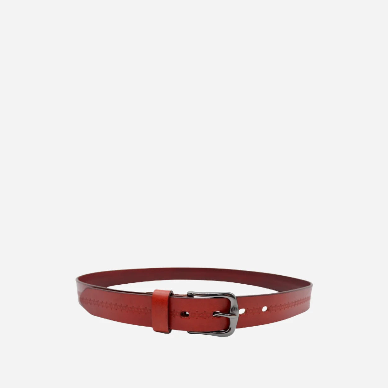 PATIA - Womens Tan Embossed Flower Pattern Leather Belt - BeltNBags