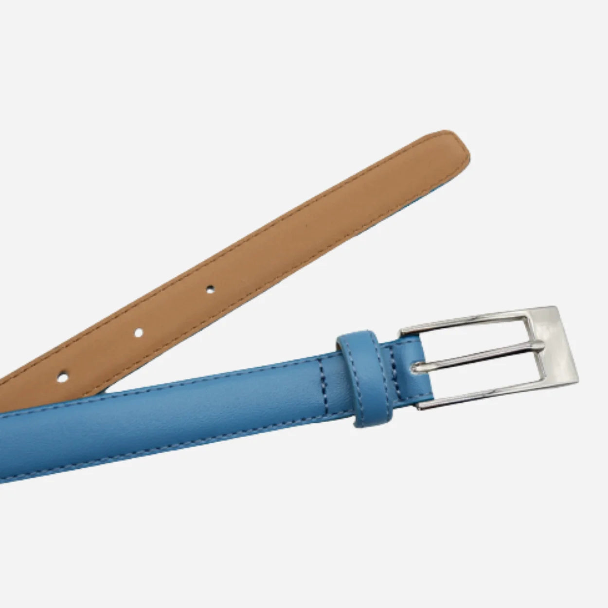 DEANEEN - Womens Azure Blue Genuine Leather Thin Belt