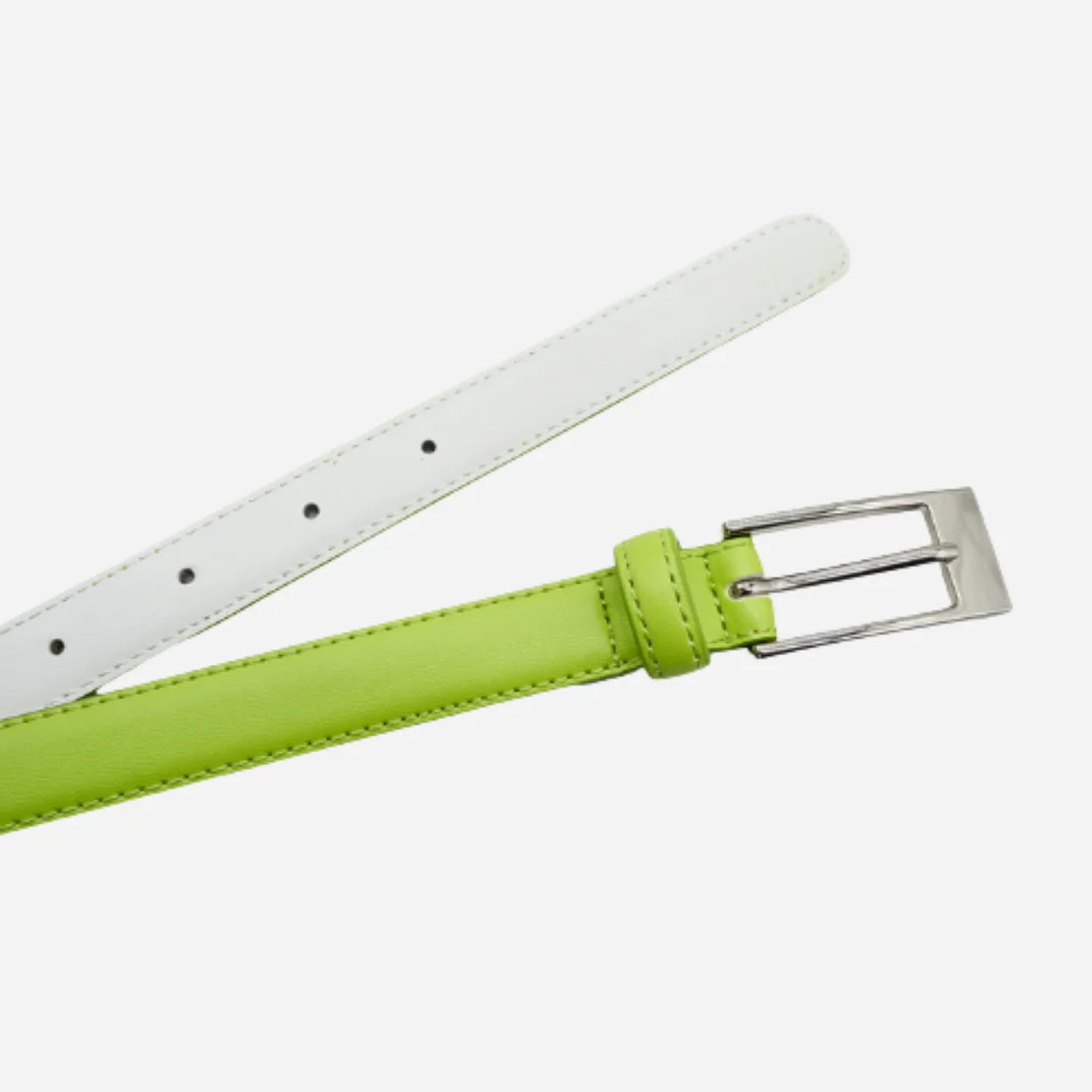 DEANEEN - Womens Lime Leather Skinny Belt with Silver Buckle - BeltNBags