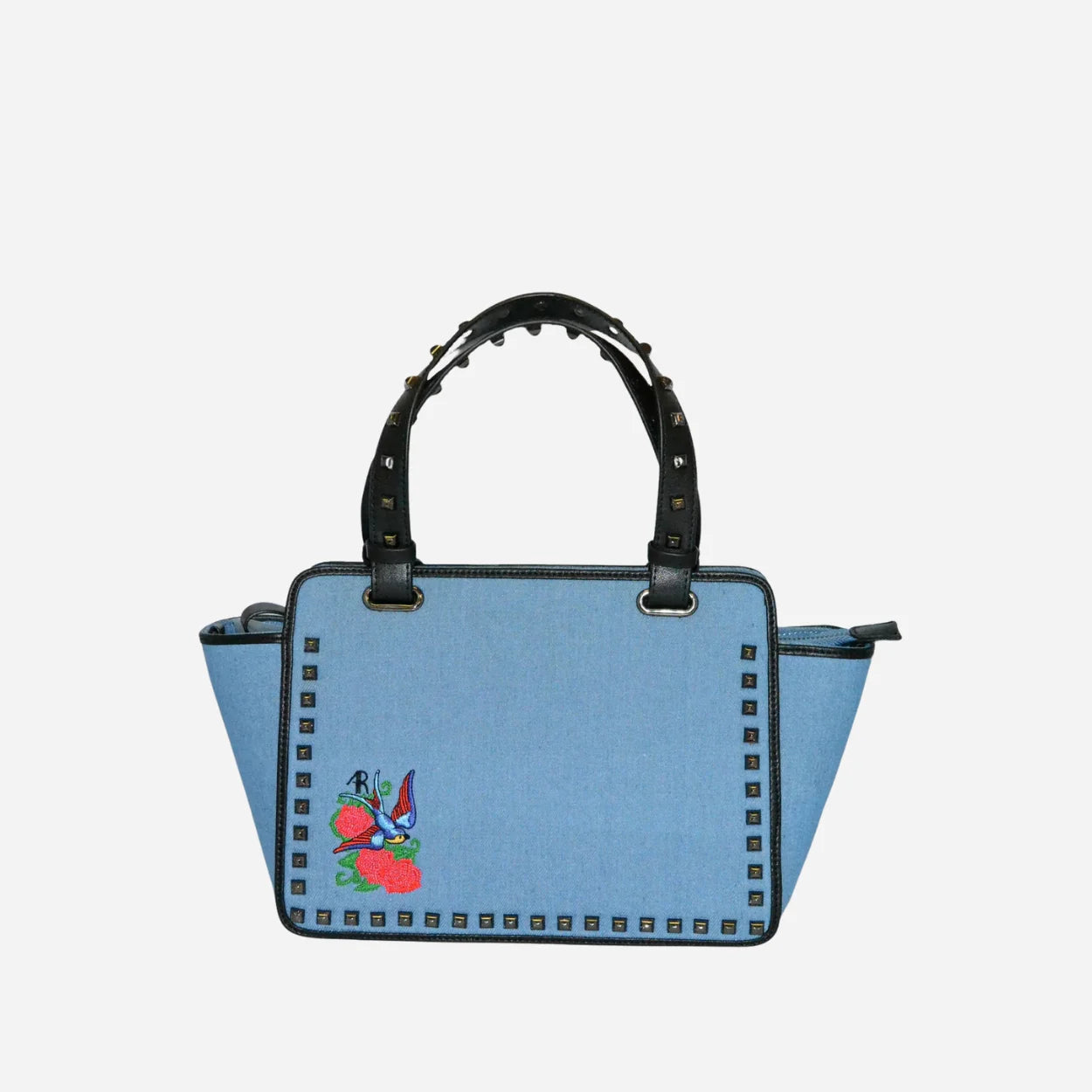 DENMAN - ladies Embroidered Denim Crossbody Bag With Studded Handle