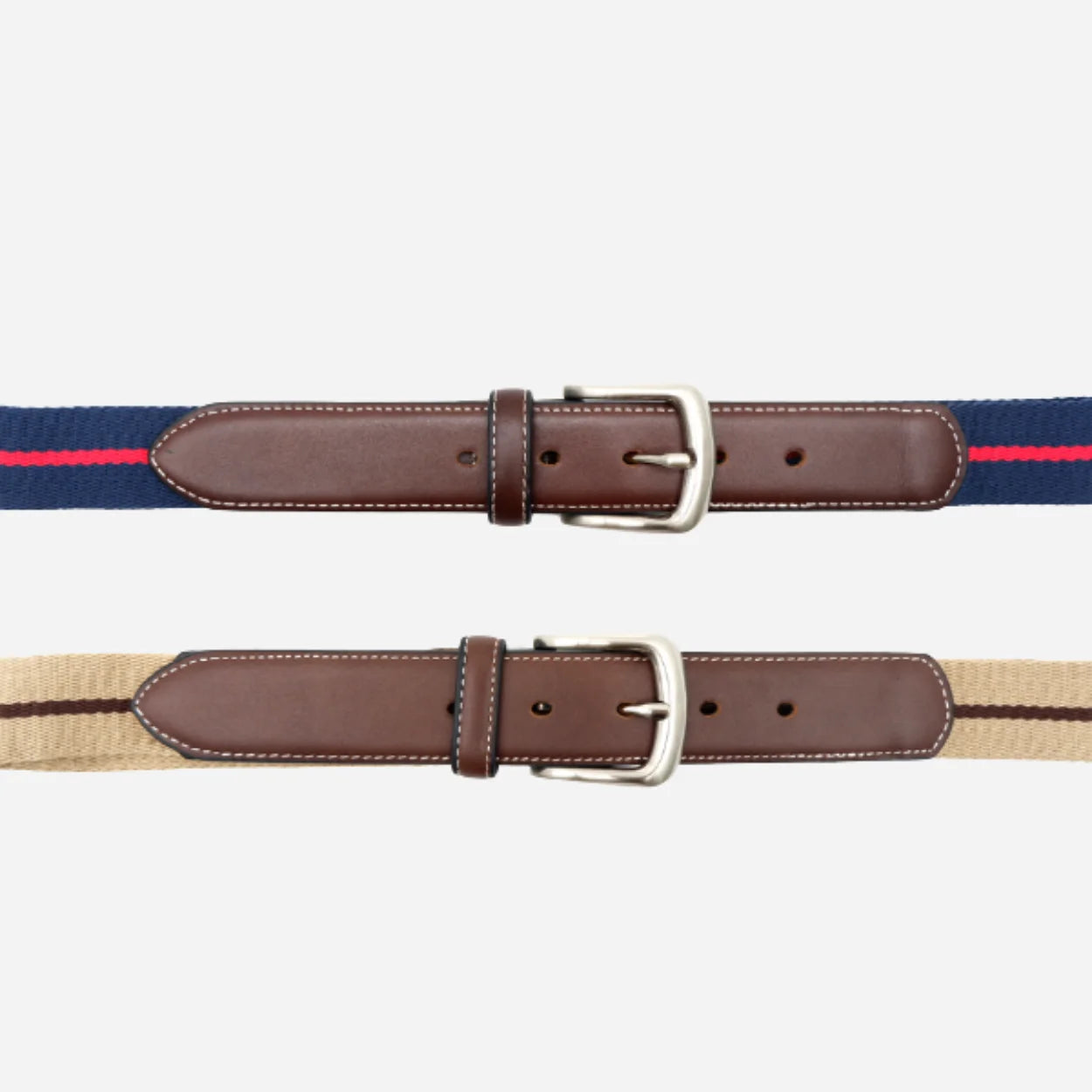 DUKE - Cotton Canvas Men's Brown Single Stripe Leather Belt