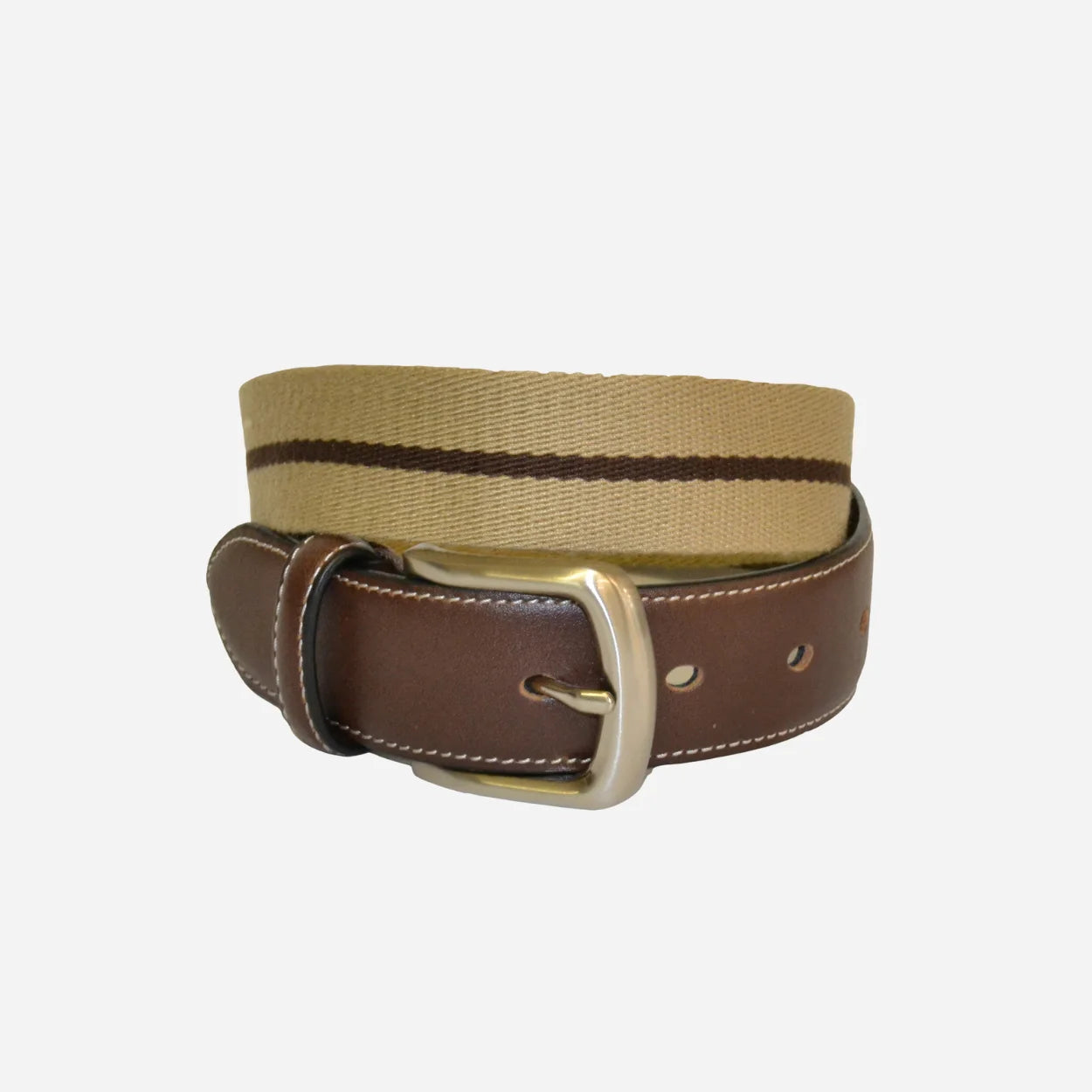 DUKE - Cotton Canvas Men's Brown Single Stripe Leather Belt