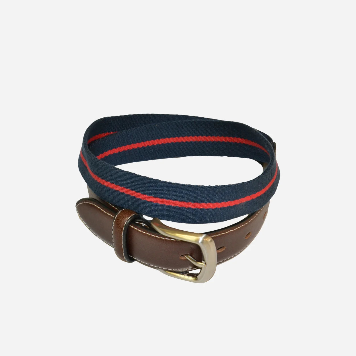 DUKE - Canvas Men's Navy Red Stripe Leather Belt