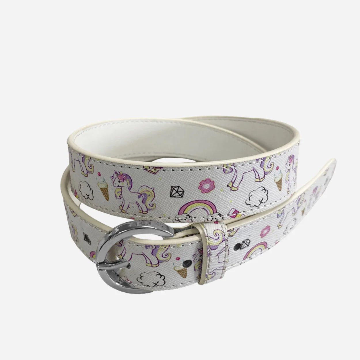 EMILY- Girls White Genuine Leather Flower Belt with Silver Buckle