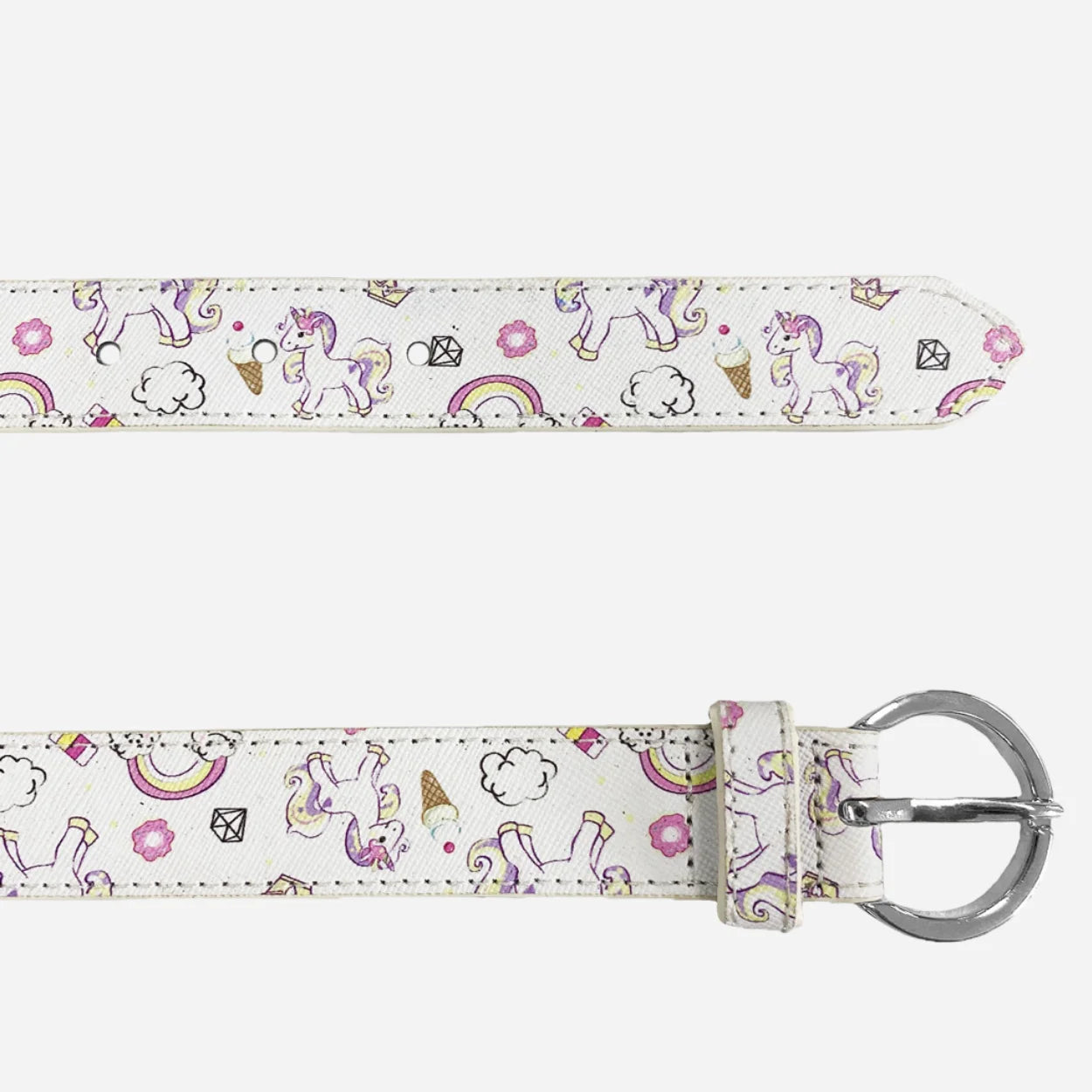 EMILY- Girls White Genuine Leather Flower Belt with Silver Buckle