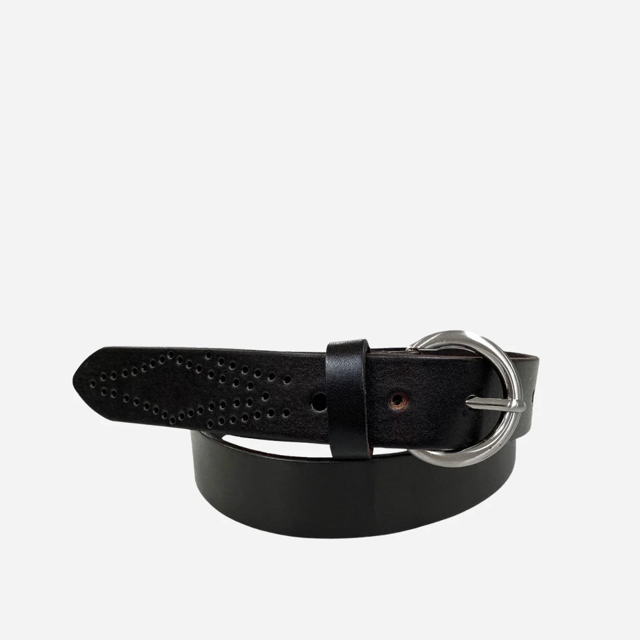 ESPERANCE - Women's Dark Brown Genuine Leather Belt with Round Silver Buckle