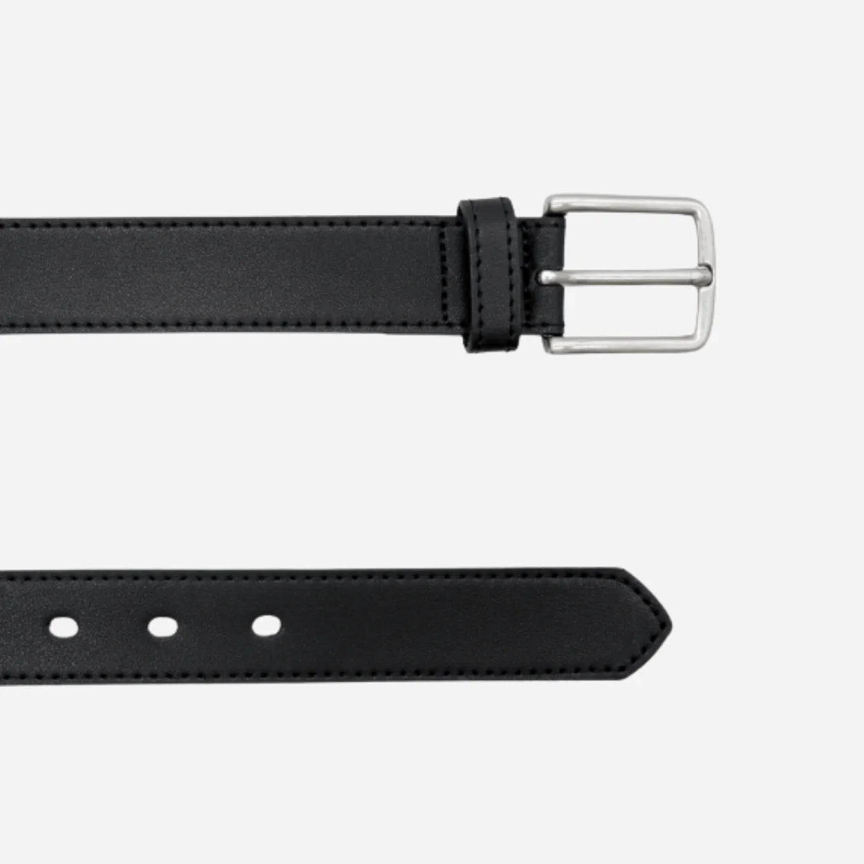 GLENDALE - Women's Black Genuine Leather Skinny Belt with Brushed Silver Buckle