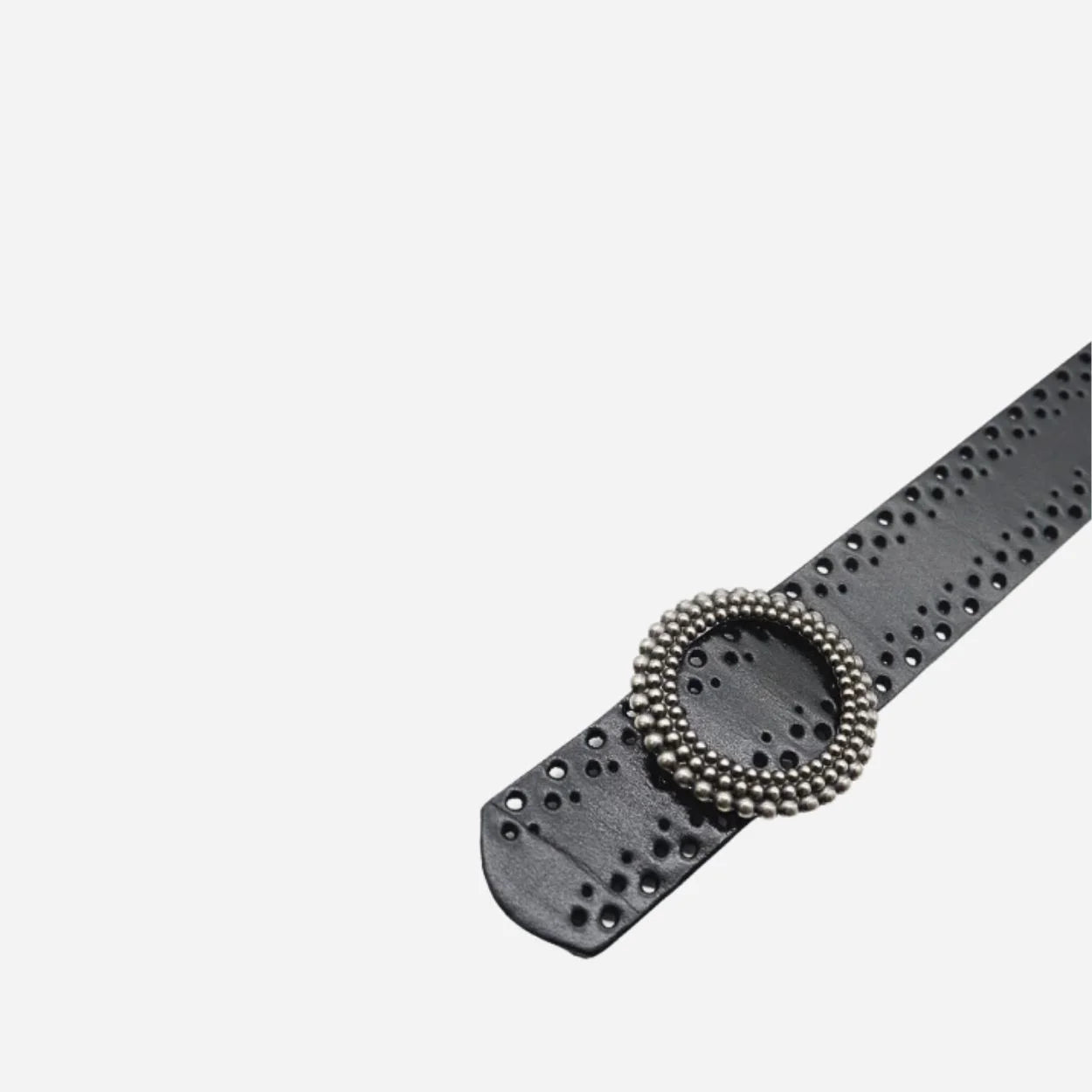 IRIS - Women's Black Genuine Leather Belt with Round Silver buckle