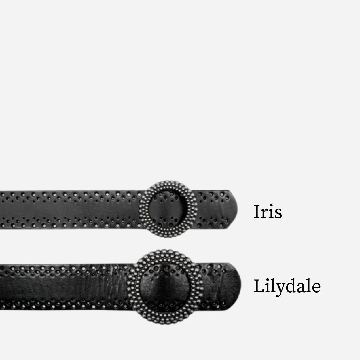 IRIS - Women's Black Genuine Leather Belt with Round Silver buckle