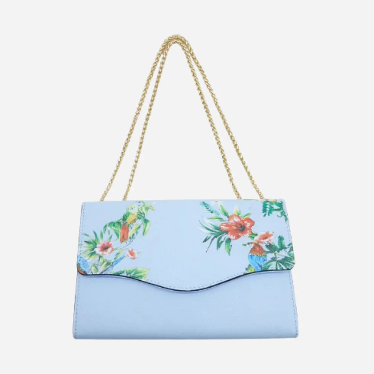 IVANHOE - Addison Road Blue Leather Clutch Bag with Tropical Print