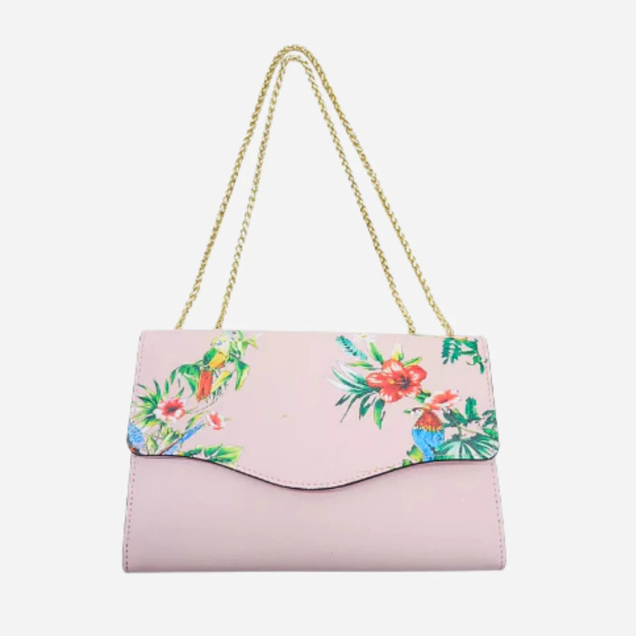 IVANHOE - Addison Road Blush Leather Clutch Bag with Tropical Print - BeltNBags