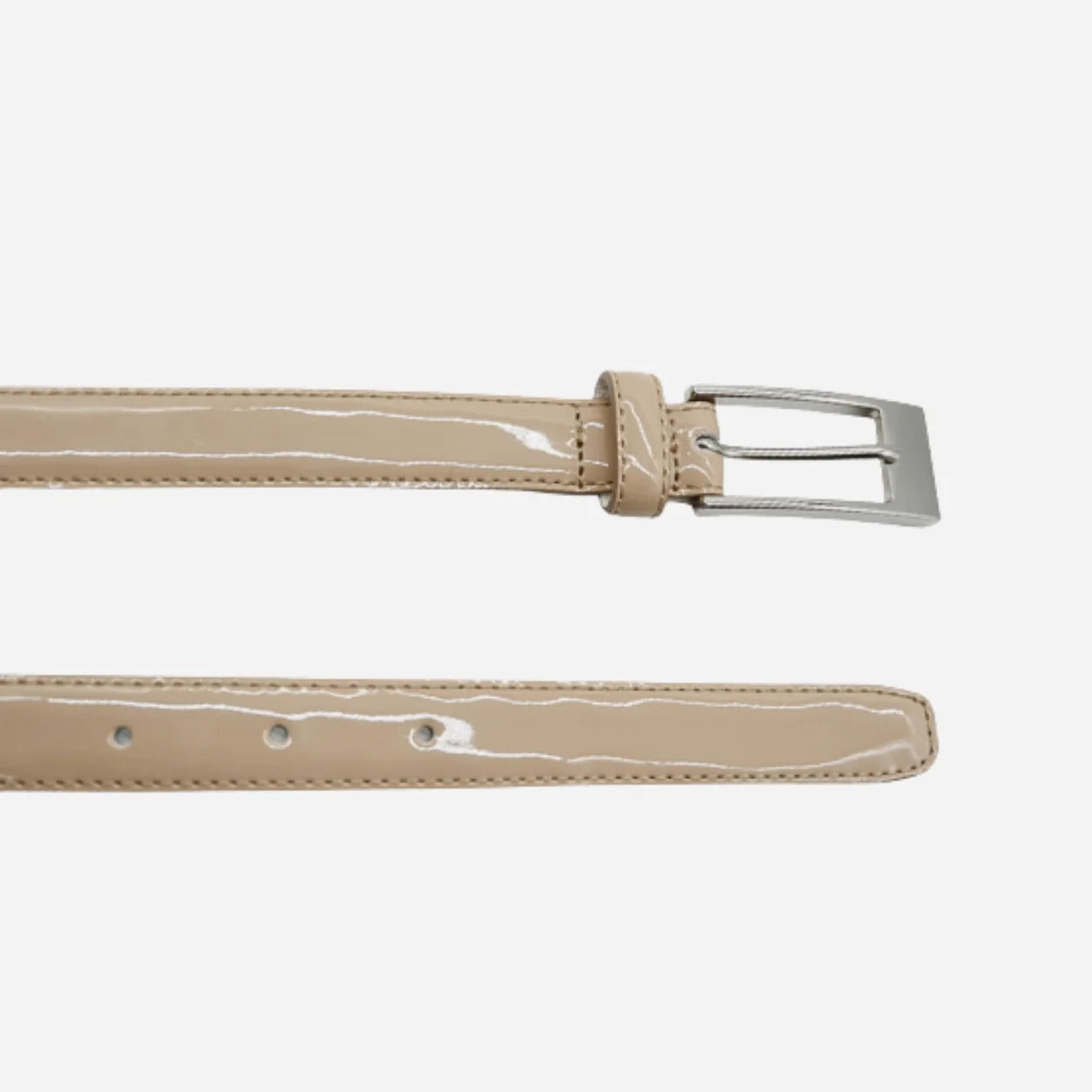 LACEY - Womens Nude Genuine Leather Patent Skinny Belt - BeltNBags