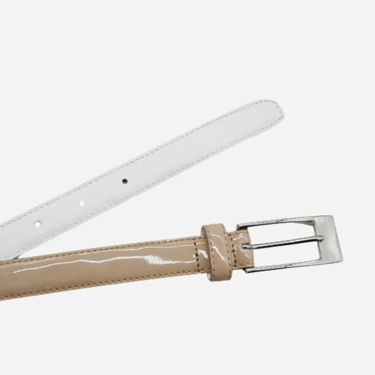 LACEY - Womens Nude Genuine Leather Patent Skinny Belt - BeltNBags