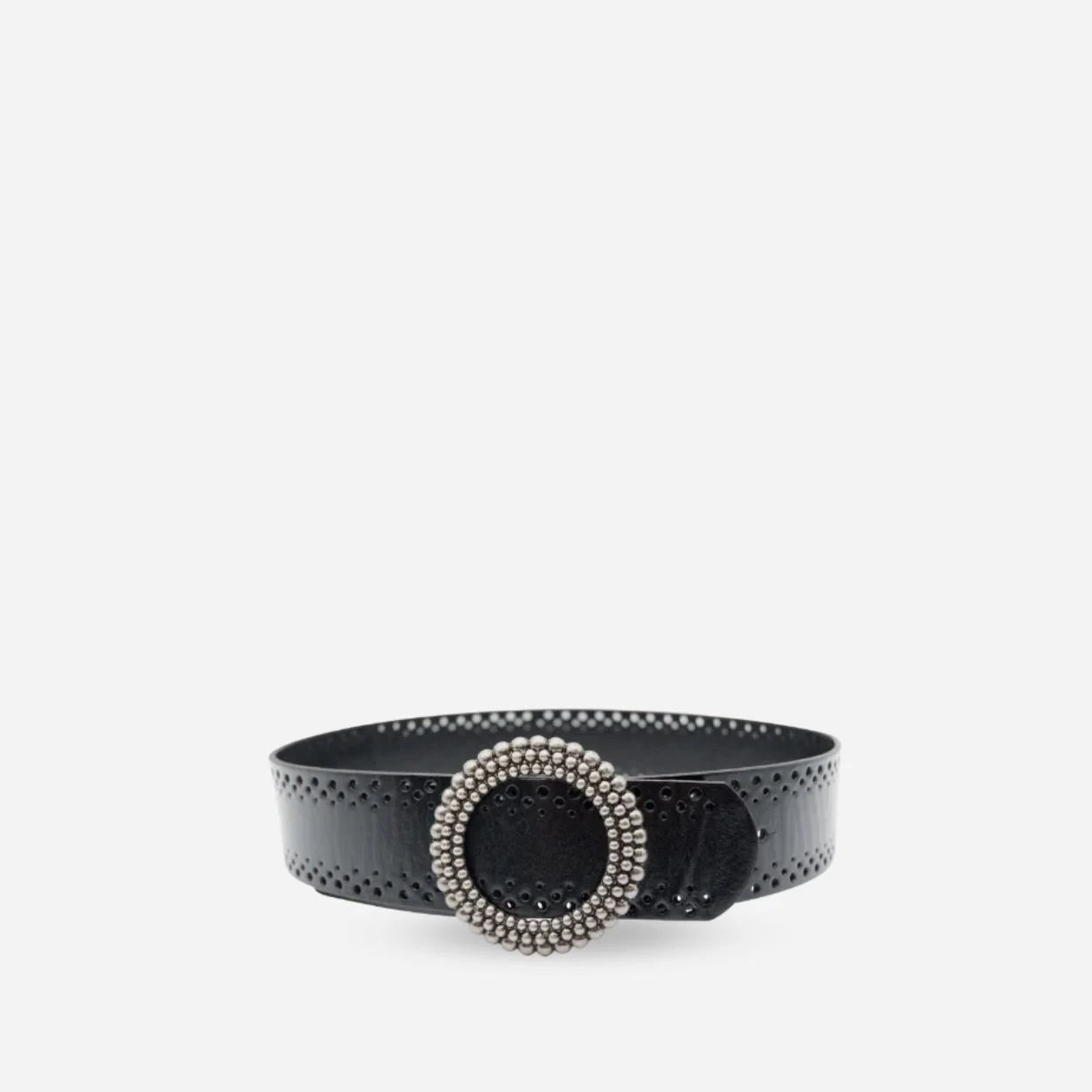 LILYDALE - Women's Black Genuine Leather Belt with Round Silver buckle