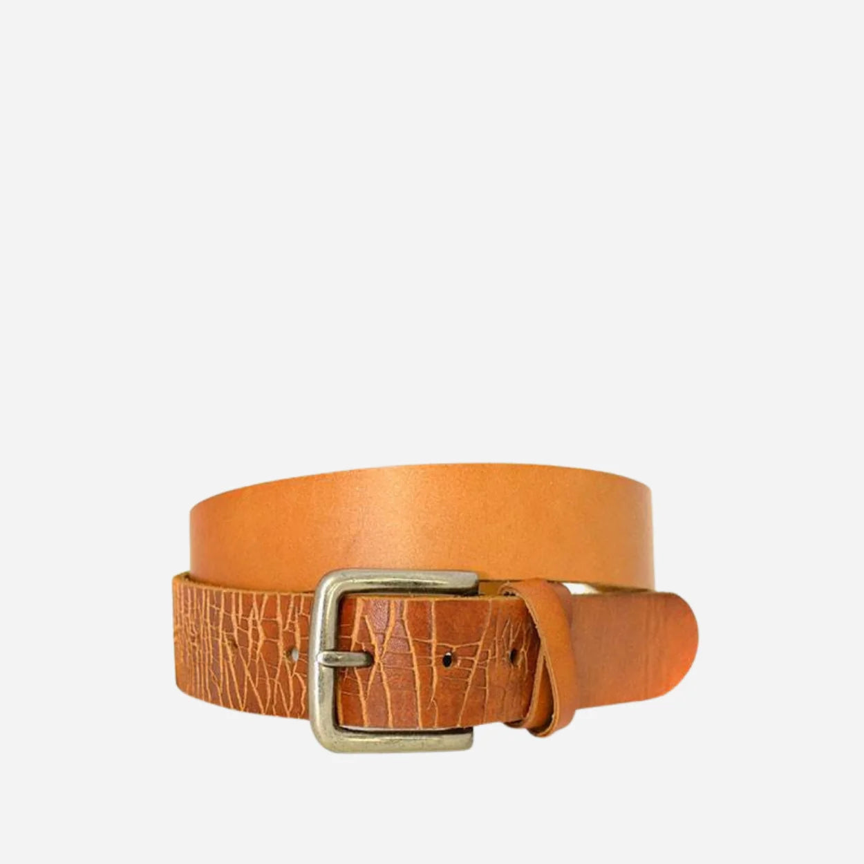LLOYD - Mens Light Brown Leather Crackle Detail Belt with Silver Buckle - BeltNBags
