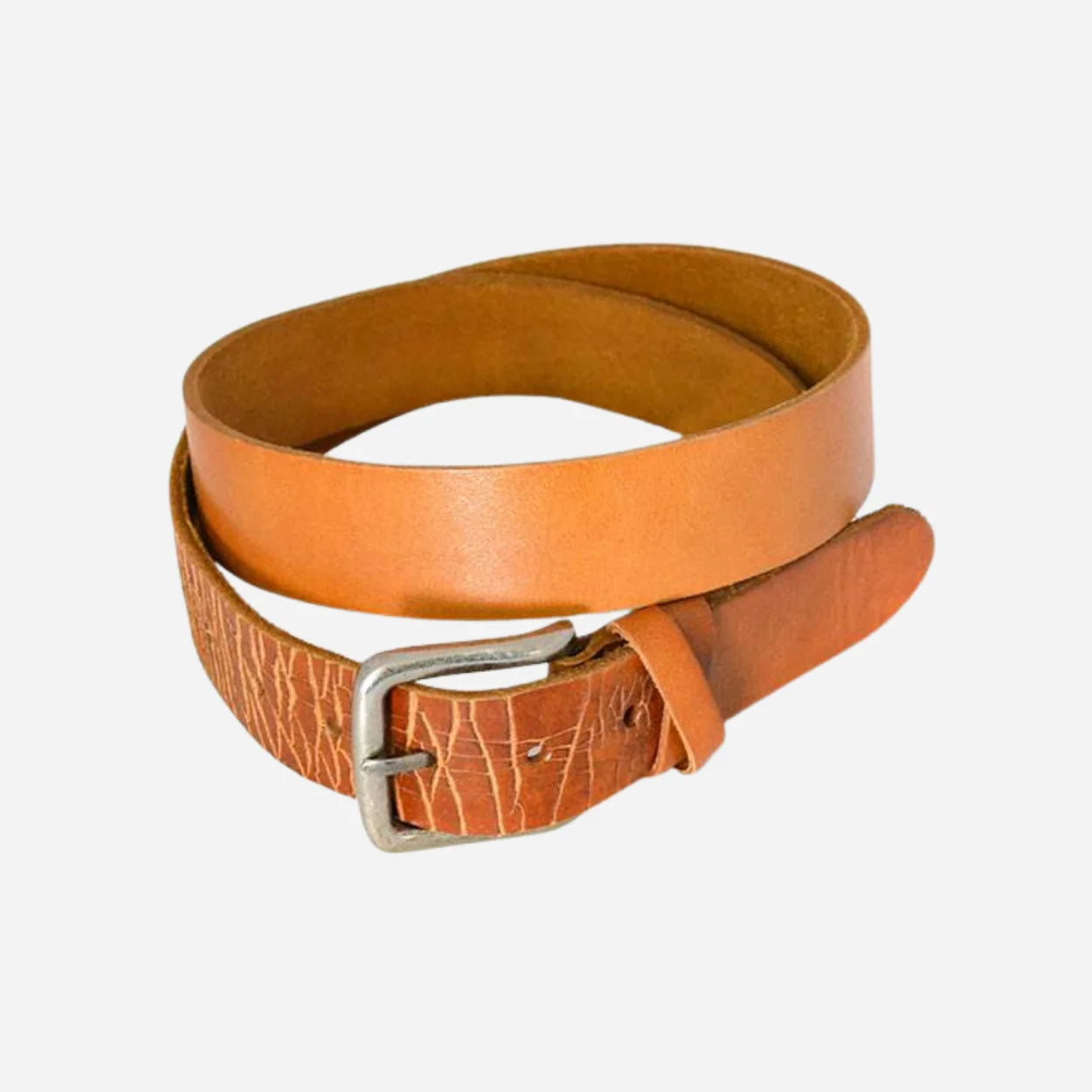 LLOYD - Mens Light Brown Leather Crackle Detail Belt with Silver Buckle - BeltNBags