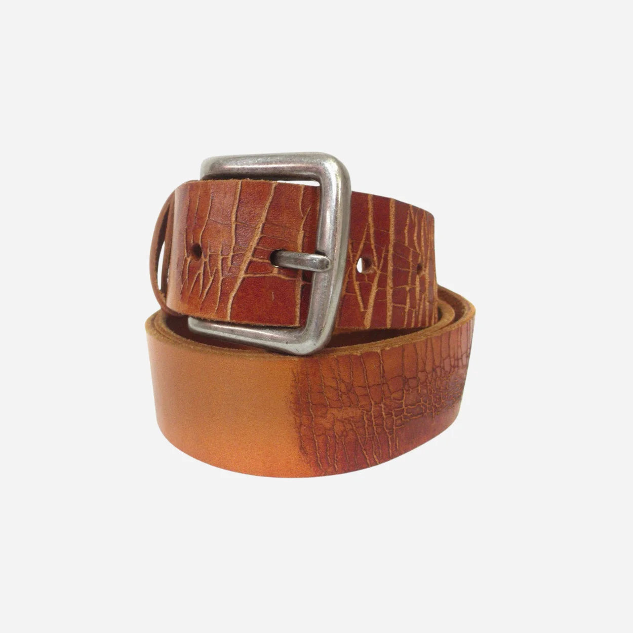 LLOYD - Mens Light Brown Leather Crackle Detail Belt with Silver Buckle - BeltNBags