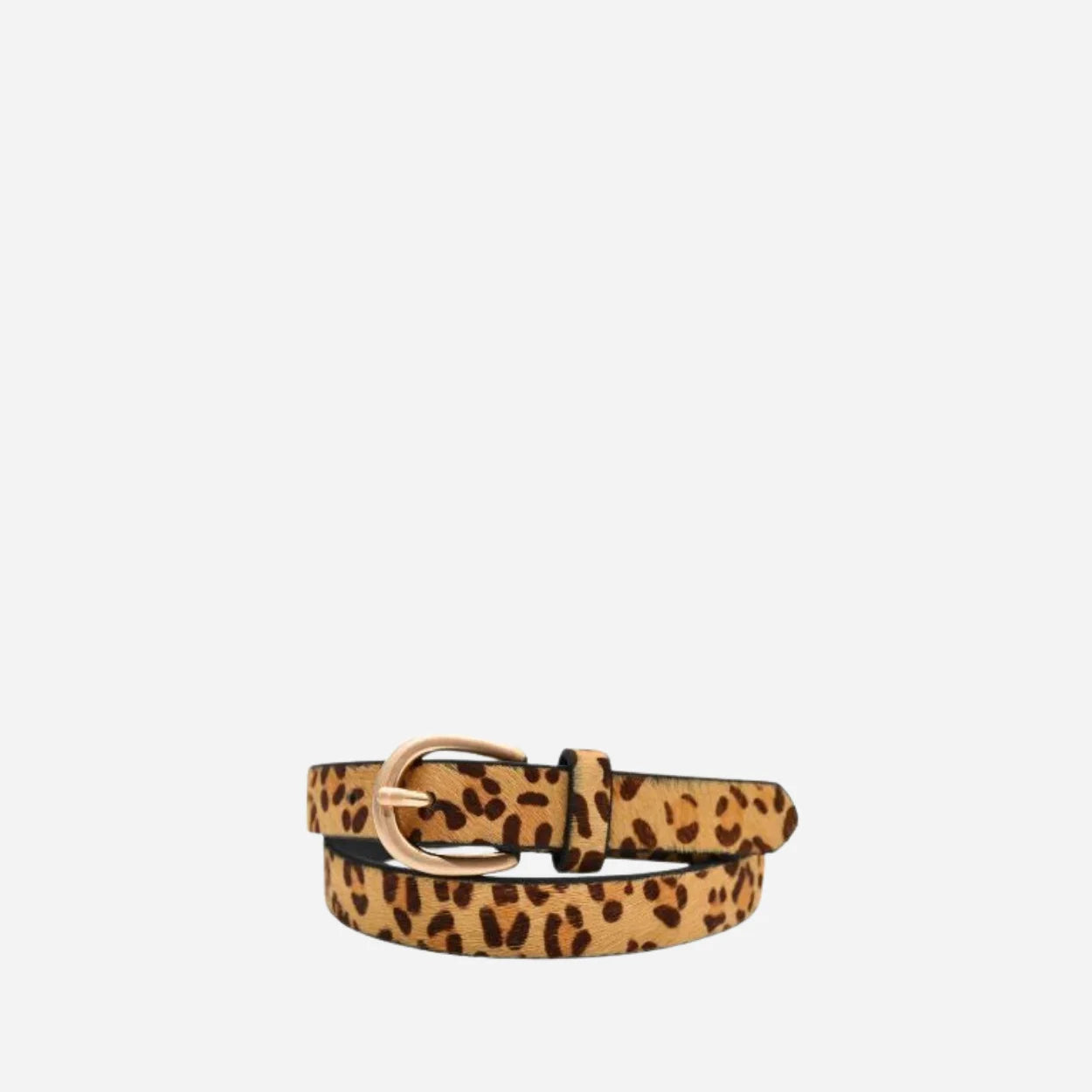 Leopard print womens belt on a white background