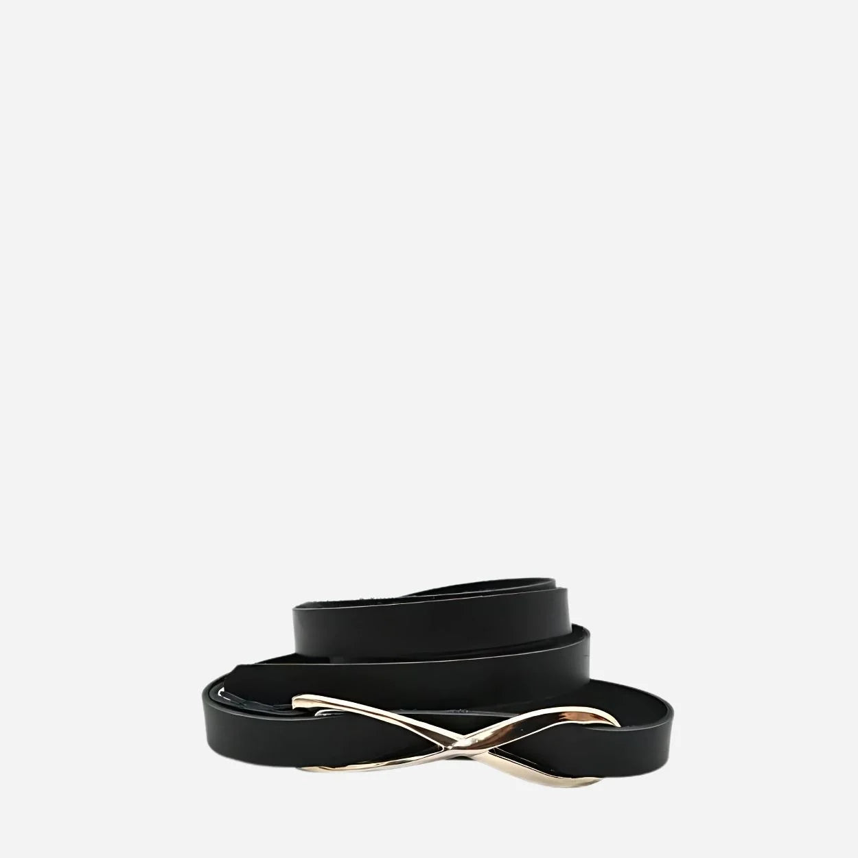 MARENGO - Women's Black Genuine Leather Skinny Belt