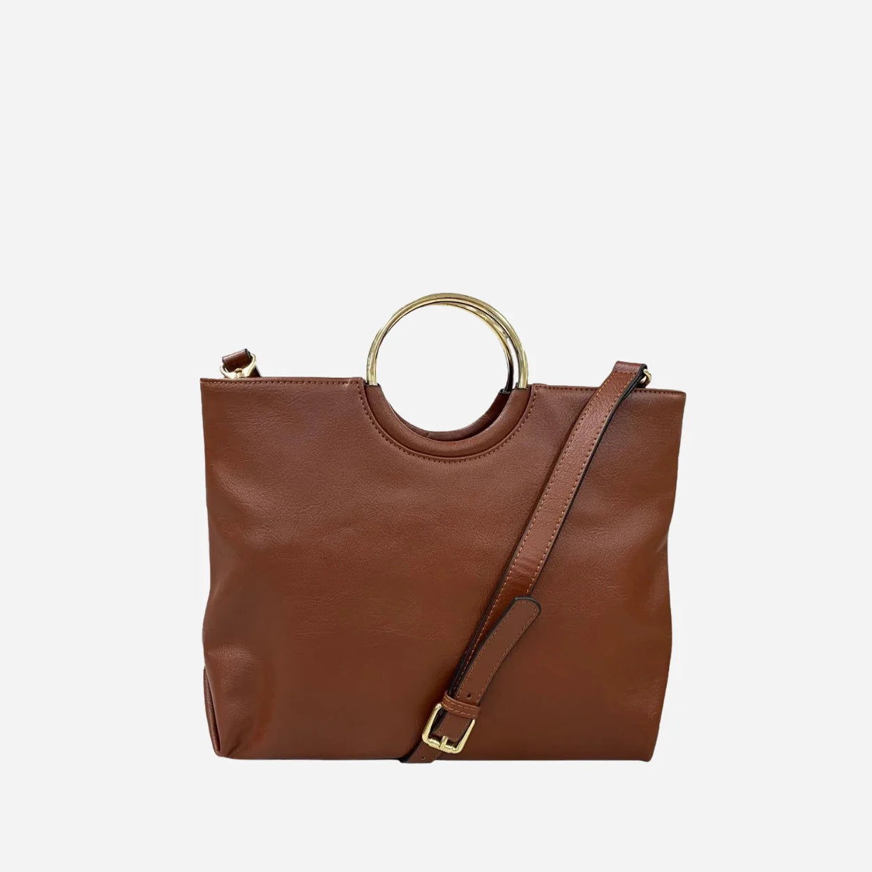 MILLFIELD - Womens Tan Leather Ring Handle Tote Shoulder Crossbody Bag