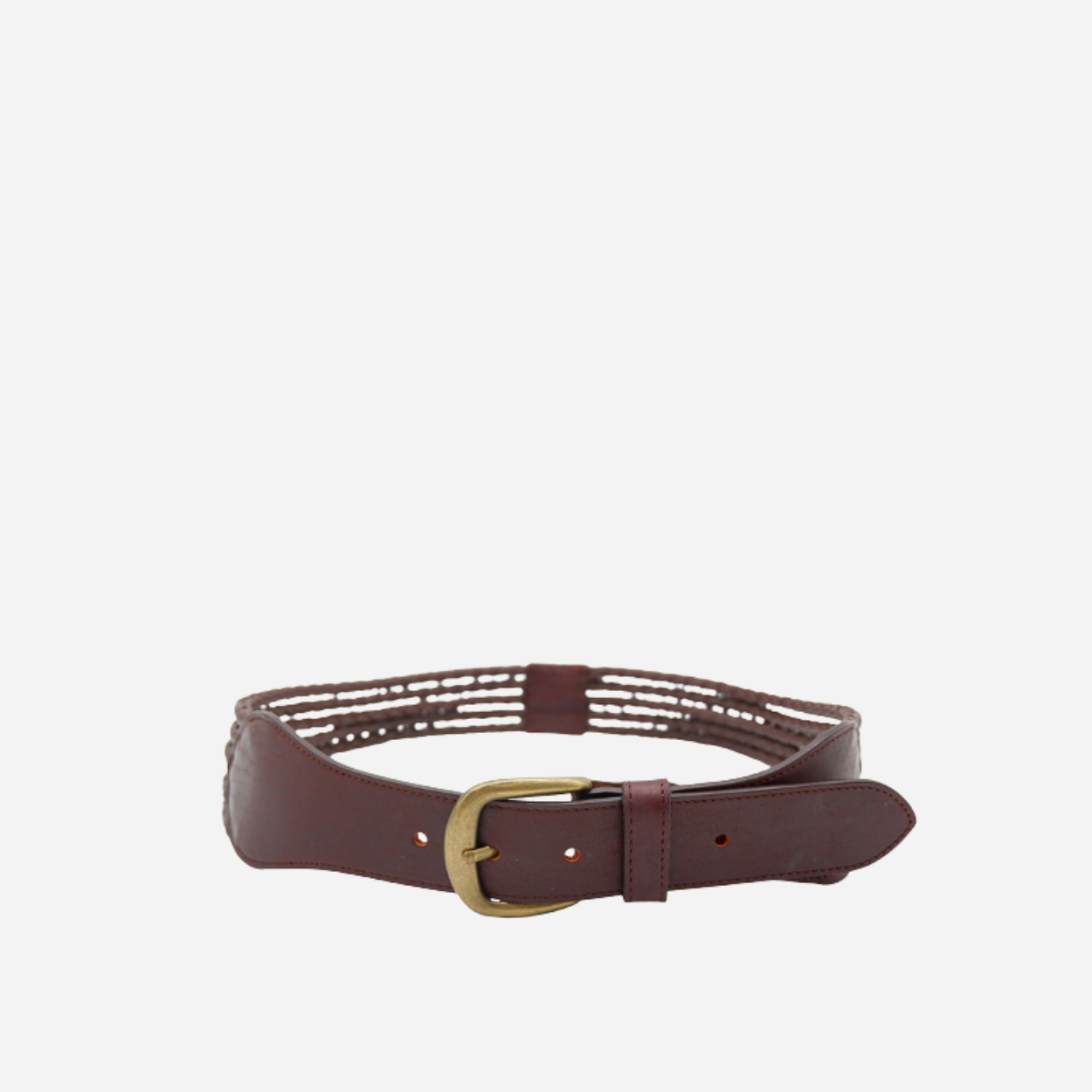 MISCHA - Women's Dark Brown Plaited Genuine Leather Belt - BeltNBags