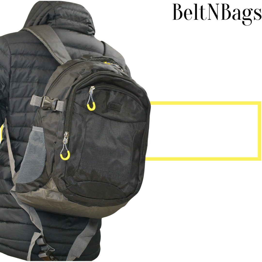 Black School Bag. School Kid wearing bag